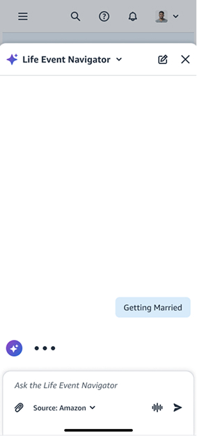 The employee selects Getting Married and the assistant begins working on the answer