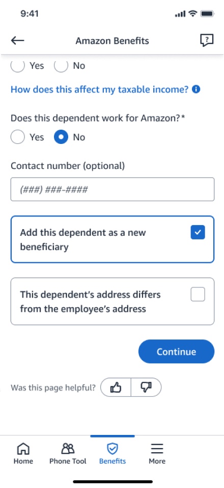 The same add-dependent form on mobile, opening with the same dense legal paragraph