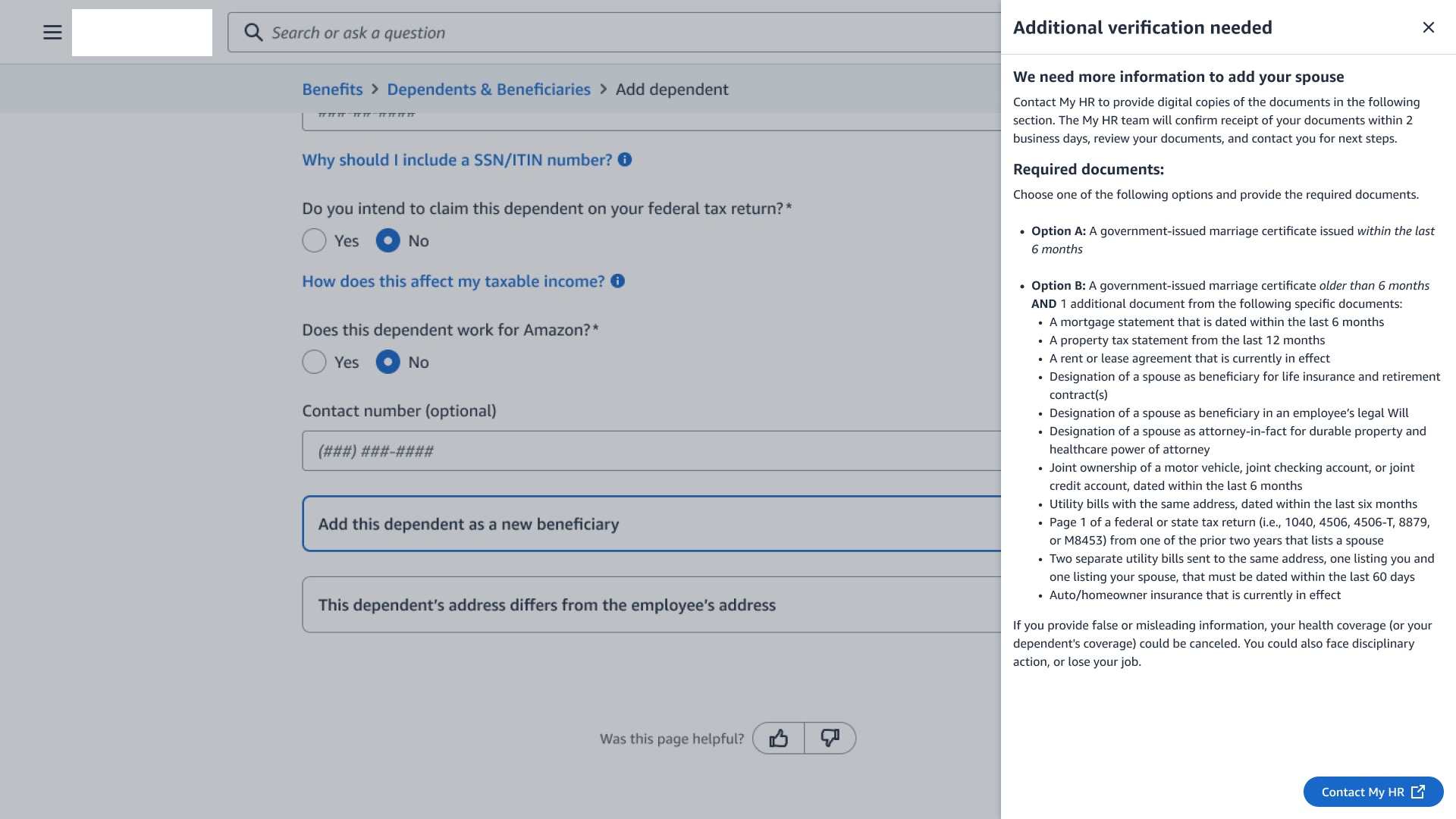 The original verification screen on desktop: a wall of document options