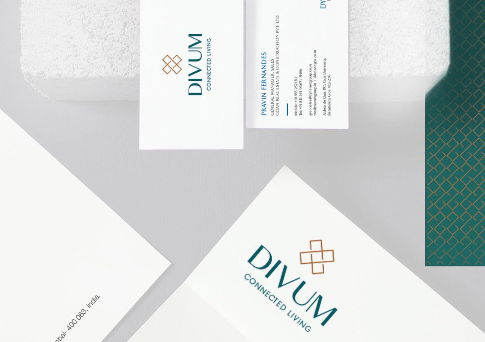 Divum stationery with the teal and copper monogram