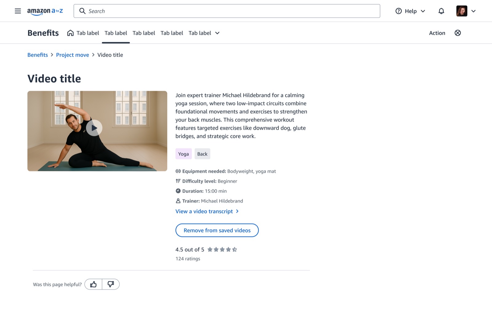 The same desktop video page once saved, the control now reading Remove from saved videos
